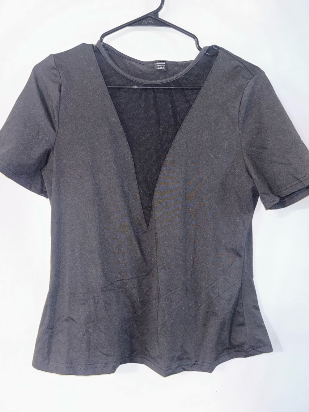 SHEIN Black Short Sleeve Deep V-Neck Top